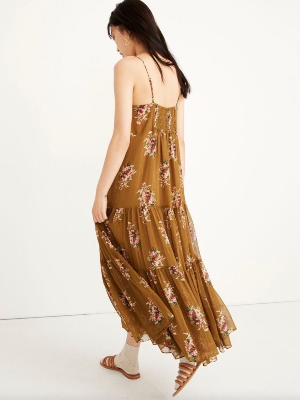 MADEWELL Cami Tiered Midi Dress Smocked Back Spaghetti Straps Flowy Loose US 10 - Picture 13 of 13